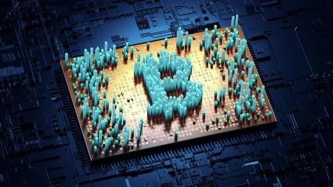 Abstract numbers Random motion in the form of coins bitcoin Illustrazione stock