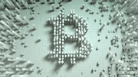 Abstract numbers Random motion in the form of coins bitcoin Illustrazione stock