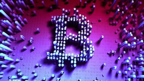Abstract numbers Random motion in the form of coins bitcoin Illustrazione stock
