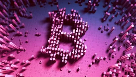 Abstract numbers Random motion in the form of coins bitcoin Stock Illustration