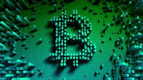 Abstract numbers Random motion in the form of coins bitcoin Stock Illustration