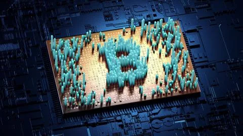 Abstract numbers Random motion in the form of coins bitcoin Stock Illustration