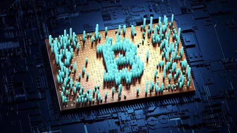 Abstract numbers Random motion in the form of coins bitcoin Illustrazione stock