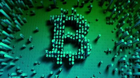 Abstract numbers Random motion in the form of coins bitcoin Stock Illustration