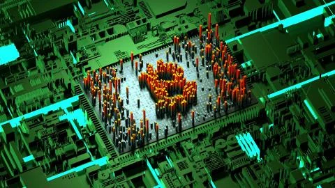 Abstract numbers Random motion in the form of coins bitcoin Stock Illustration