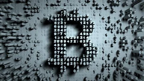 Abstract numbers Random motion in the form of coins bitcoin Stock Illustration