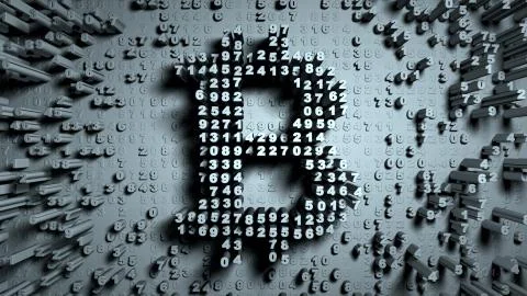 Abstract numbers Random motion in the form of coins bitcoin Stock Illustration