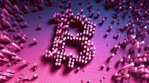 Abstract numbers Random motion in the form of coins bitcoin Stock Illustration