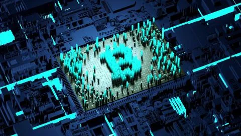 Abstract numbers Random motion in the form of coins bitcoin Illustrazione stock