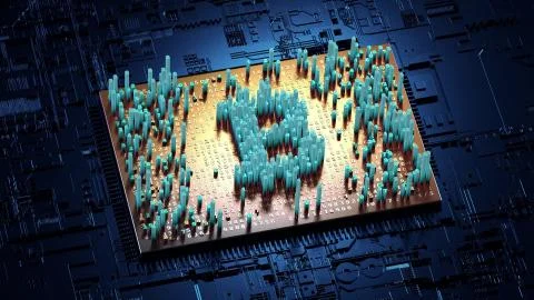 Abstract numbers Random motion in the form of coins bitcoin Stock Illustration