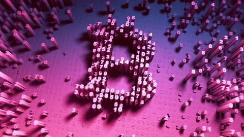 Abstract numbers Random motion in the form of coins bitcoin Stock Illustration