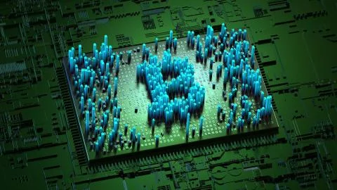 Abstract numbers Random motion in the form of coins bitcoin Stock Illustration