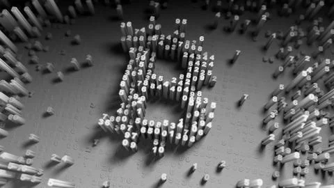 Abstract numbers Random motion in the form of coins bitcoin Illustrazione stock