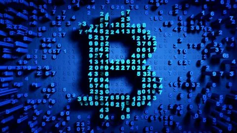 Abstract numbers Random motion in the form of coins bitcoin 스톡 일러스트