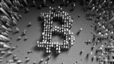 Abstract numbers Random motion in the form of coins bitcoin Stock Illustration