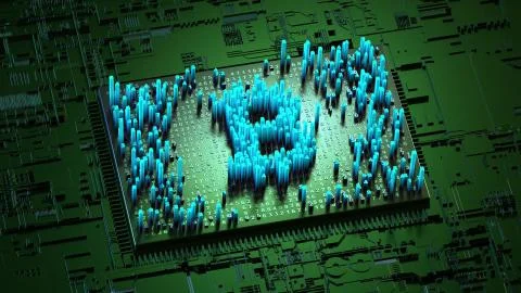 Abstract numbers Random motion in the form of coins bitcoin Stock Illustration