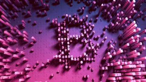 Abstract numbers Random movement in the form of coins bitcoin. Multicolor 4K Stock Illustration