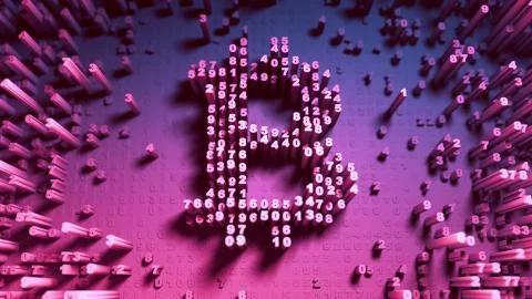 Abstract numbers Random movement in the form of coins bitcoin. Multicolor Stock Illustration