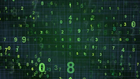 Abstract Numerical Green Digits Overlaying a Matrix Grid Background 库存影片 308463741