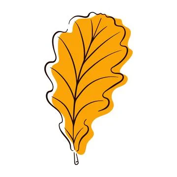Abstract oak leaf in line art, flat style. Minimalistic art in yellow color Stock Illustration