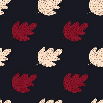 Abstract oak leaf seamless pattern on black background. Autumn leaves backdro Stock Illustration
