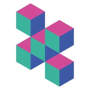 Abstract object of cubes. Retro colored. Isometric 3D vector object 스톡 일러스트