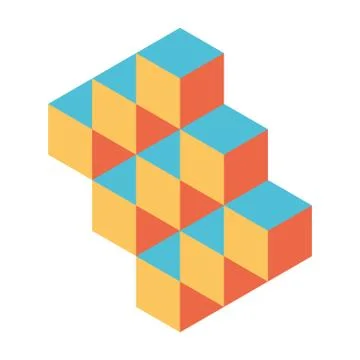 Abstract object of cubes. Retro colored. Isometric 3D vector object Illustrazione stock
