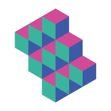 Abstract object of cubes. Retro colored. Isometric 3D vector object Illustrazione stock