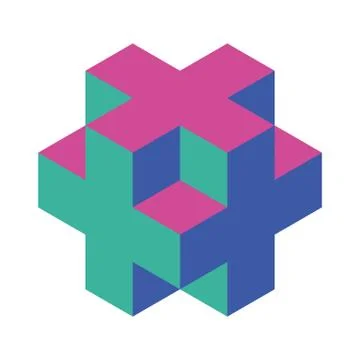 Abstract object of cubes. Retro colored. Isometric 3D vector object Stock Illustration