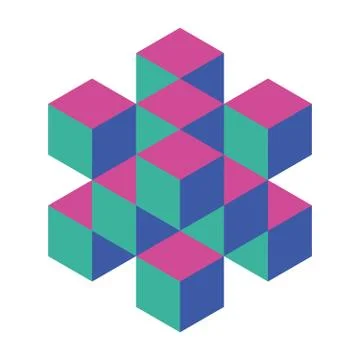 Abstract object of cubes. Retro colored. Isometric 3D vector object Illustrazione stock