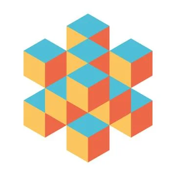 Abstract object of cubes. Retro colored. Isometric 3D vector object Stock Illustration