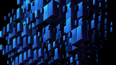 Abstract object made up of isometric rectangular blue 3D blocks Stock Footage 256023300