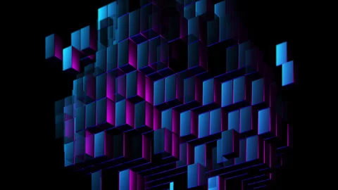 Abstract object made up of isometric rectangular blue blinking 3D blocks. Stock Footage 256223028