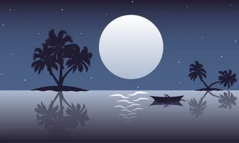 Abstract ocean landscape with palm trees and boats Stock Illustration