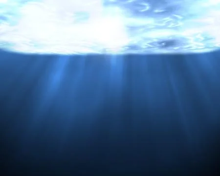 Abstract ocean under water backdrop with light rays and ripple texture Stock Photos