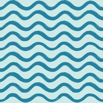 Abstract ocean wave seamless pattern. Wavy line stripe background. Stock Illustration