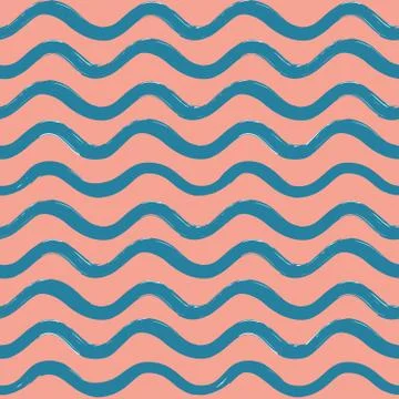 Abstract ocean wave seamless pattern. Wavy line stripe background. Stock Illustration