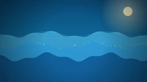 Abstract Ocean Waves and Full Moon Night Motion Graphic Background Видео 347966286