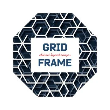 Abstract octagon frame with layered lines triangular grid and shadow Illustrazione stock