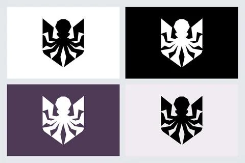 Abstract Octopus Logo Shield Icon Vector Set Stock Illustration