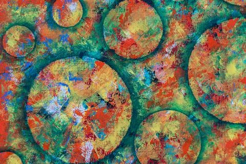 Abstract oil painted texture with circles and green and orange warm colors Stock Illustration