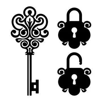 Abstract Old Door Key Shape Black and White Icon Stock Illustration