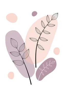 Abstract one line art leaf. Botanical prints boho vector set for wall art . B Stock Illustration