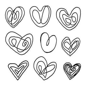 Abstract one line hearts vector illustration set Stock Illustration