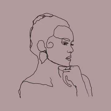 Abstract one line woman portrait. Continuous contemporary minimal design, hand Stock Illustration