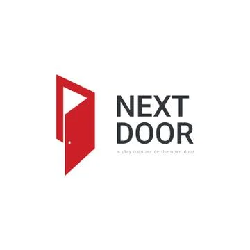 Abstract Open red door with hidden play icon Stock Illustration