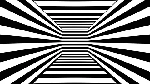 Abstract optical cube room with black and white stripes. 4k loop animation 스톡 동영상 167705332