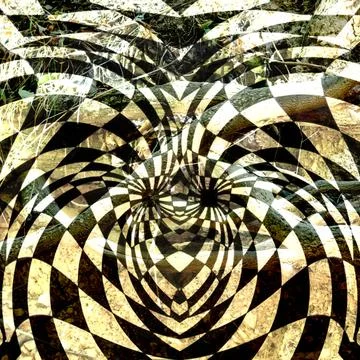 Abstract optical illusion background featuring a complex symmetrical black Stock Illustration