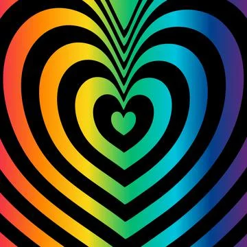 Abstract optical illusion background with a heart. Black and rainbow. Vector.	 Stock Illustration