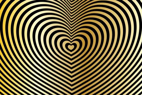 Abstract optical illusion. Black background with a gold heart. Vector.	 스톡 일러스트